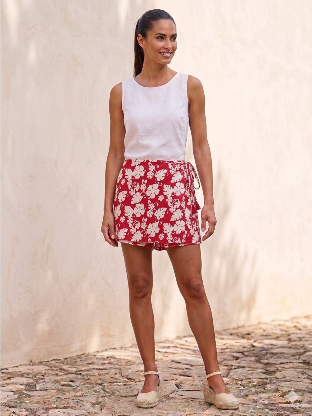Red Floral Wrap Mini Skort by Wanted Co